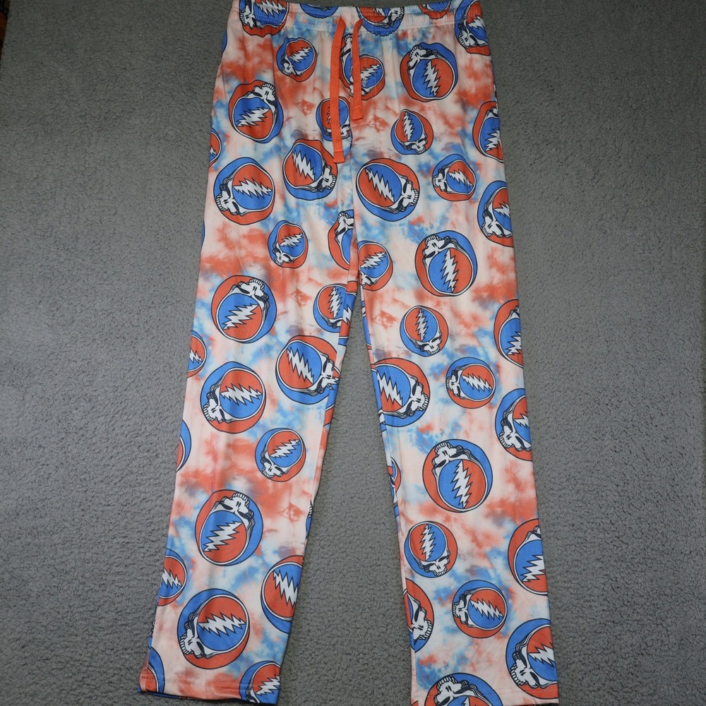 Grateful Dead Steal Your Face Tie Dye Sleep Pants Mens Medium Orange Blue Logo